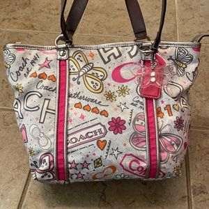 Coach Poppy Graffiti Butterflies Hearts Tote Bag